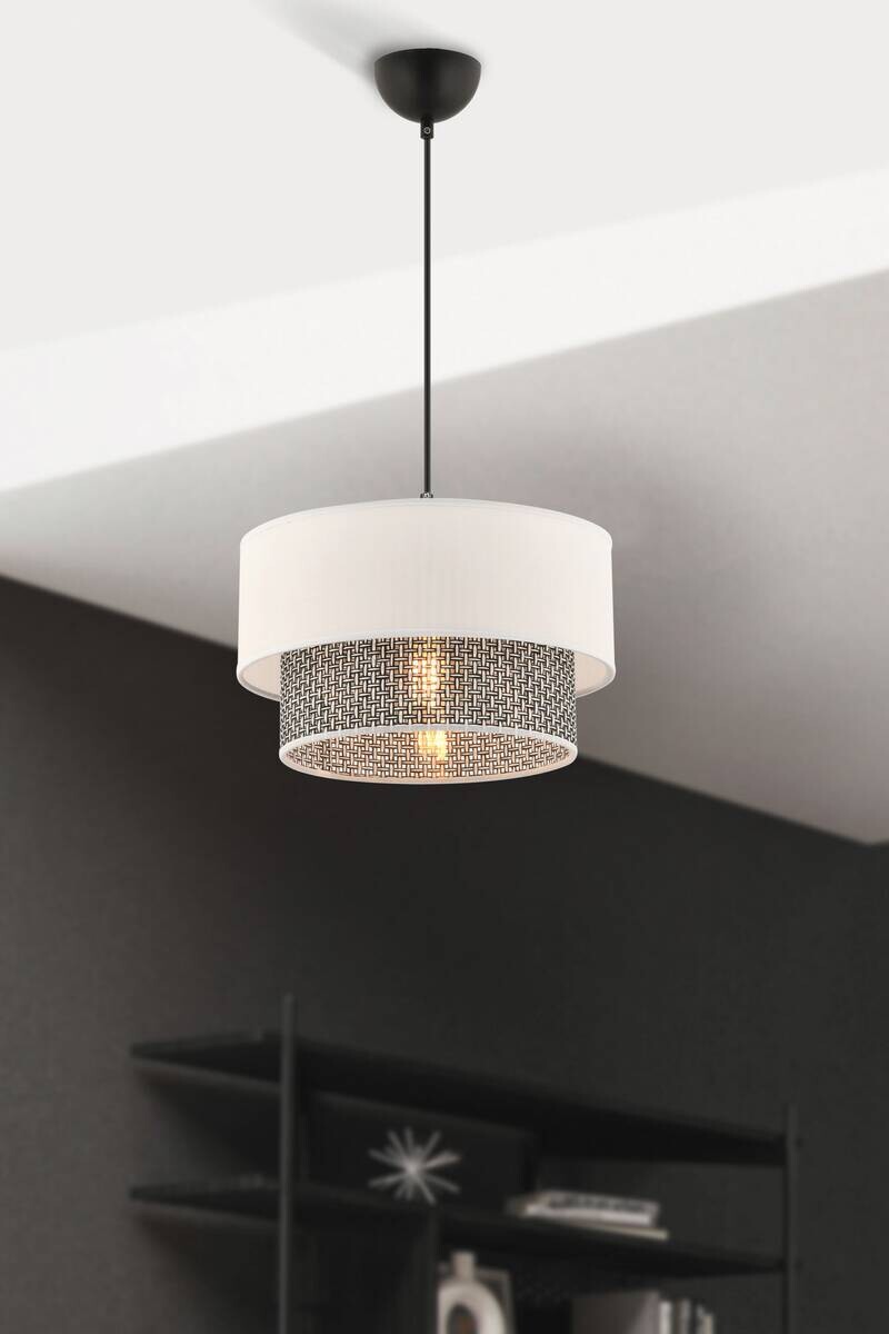 Opviq Pendelleuchte Echo grau weiß Baumwolle B/H/T/L/D: ca. 30x65x30x30x30 cm E27 1 Brennstellen