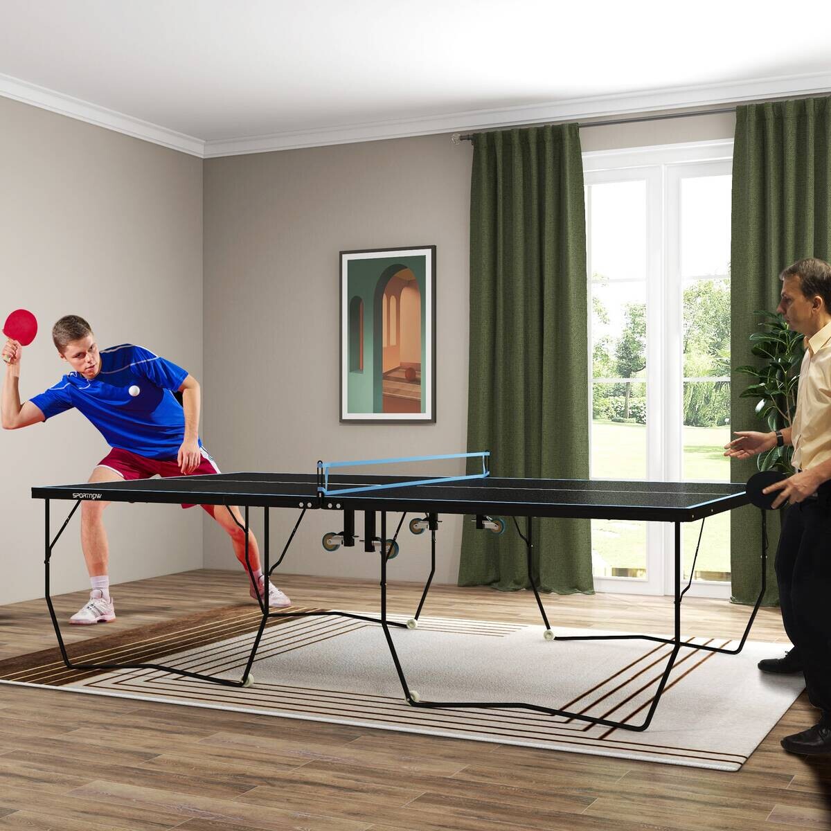 SPORTNOW Tischtennisplatte schwarz Stahl B/H/L: ca. 152,5x76x274 cm