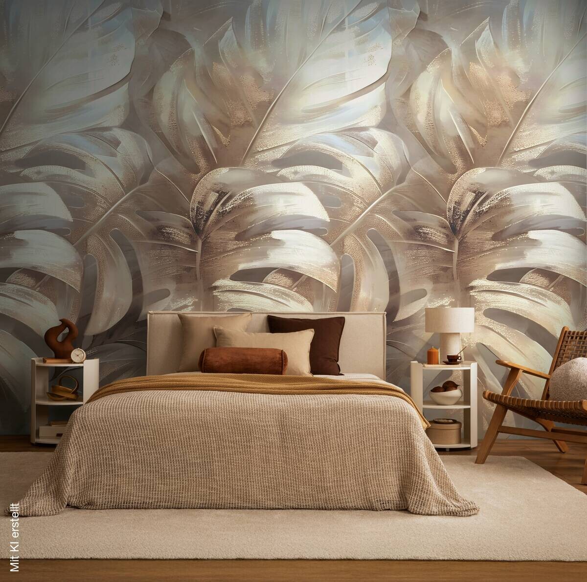 Livingwalls Fototapete Blätter creme beige B/L: ca. 280x159 cm metallic