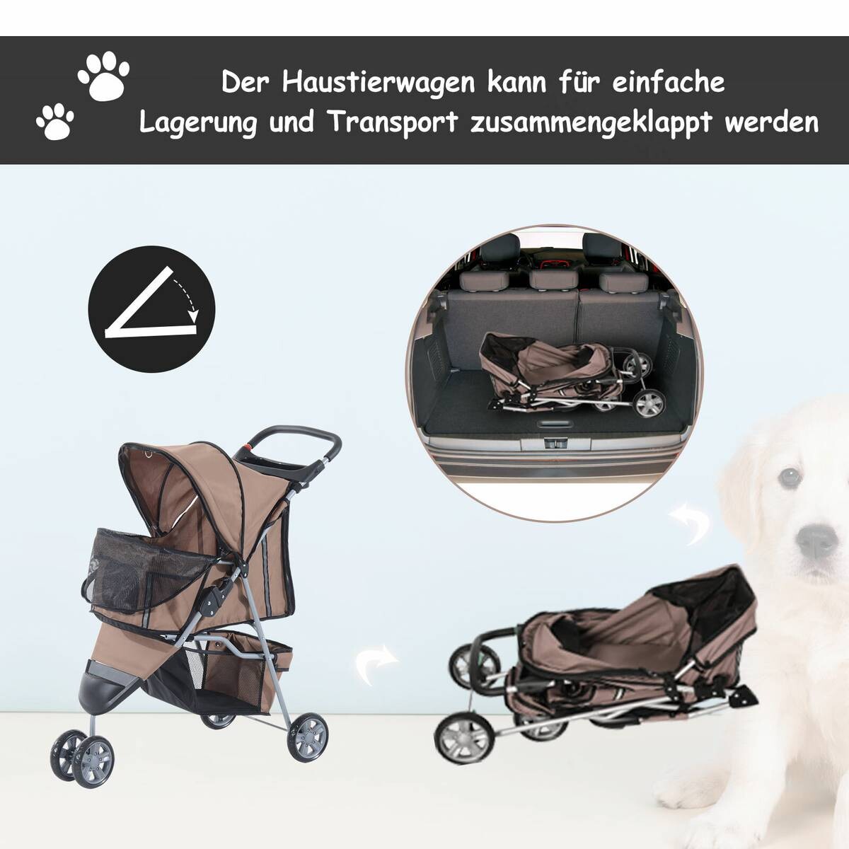 PawHut Hundebuggy kaffee Kunststoff B/H/L: ca. 45x97x75 cm