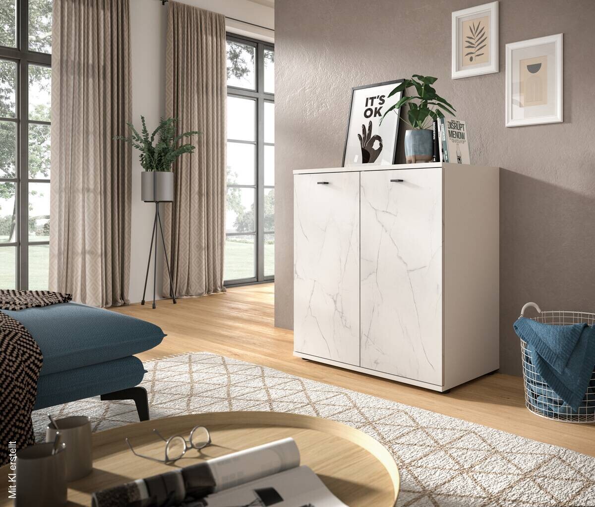 Kommode Stone weiß Marmoroptik B/H/T: ca. 86x88x41 cm