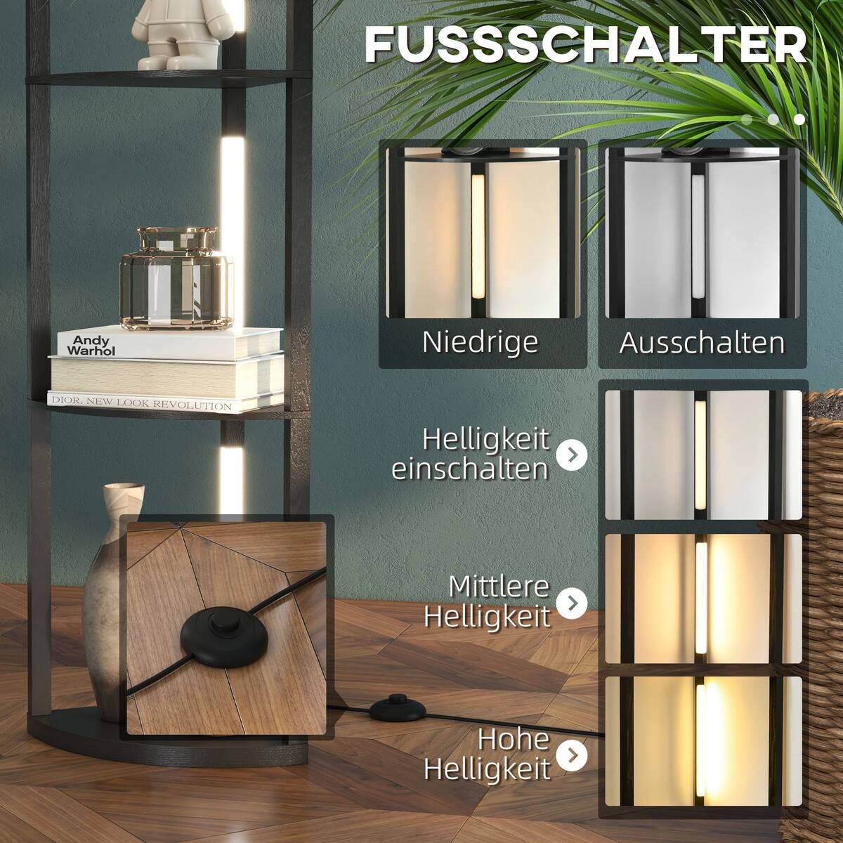 HOMCOM Stehleuchte schwarz MDF B/H/L: ca. 29,5x163,5x41 cm