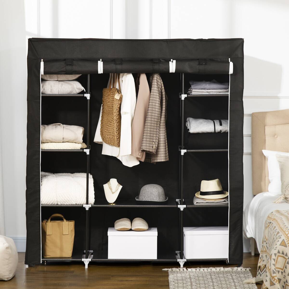 HOMCOM Kleiderschrank schwarz Edelstahl B/H/L: ca. 43x150x162,5 cm