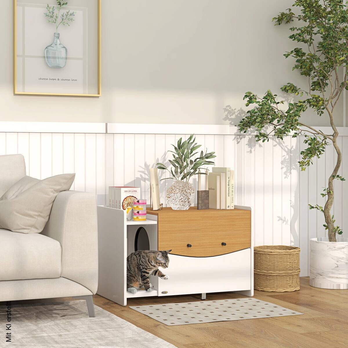 PawHut Schrank-Katzentoilette Eiche Spanplatte B/H/L: ca. 50x51x78 cm