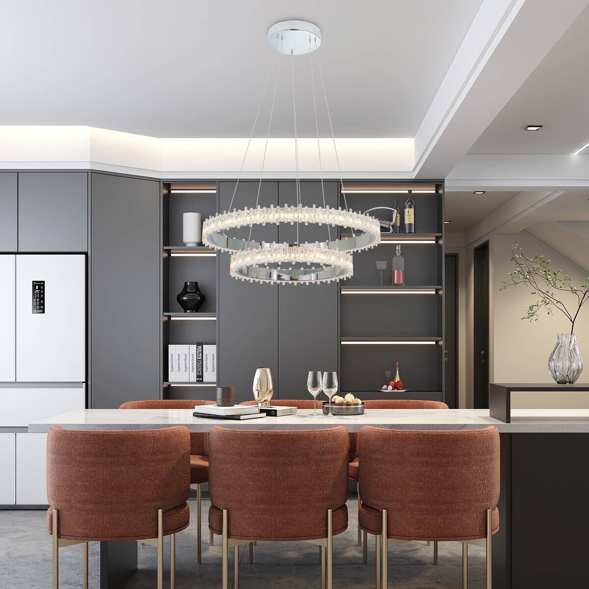POCOline LED-Pendelleuchte Aurora Chrom Metall Acryl B/H/L: ca. 61x140x61 cm