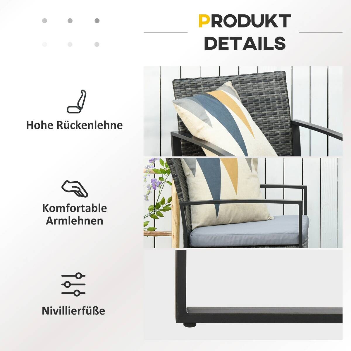Outsunny Sitzgruppe grau Polyrattan B/H/L: ca. 57x63x76 cm