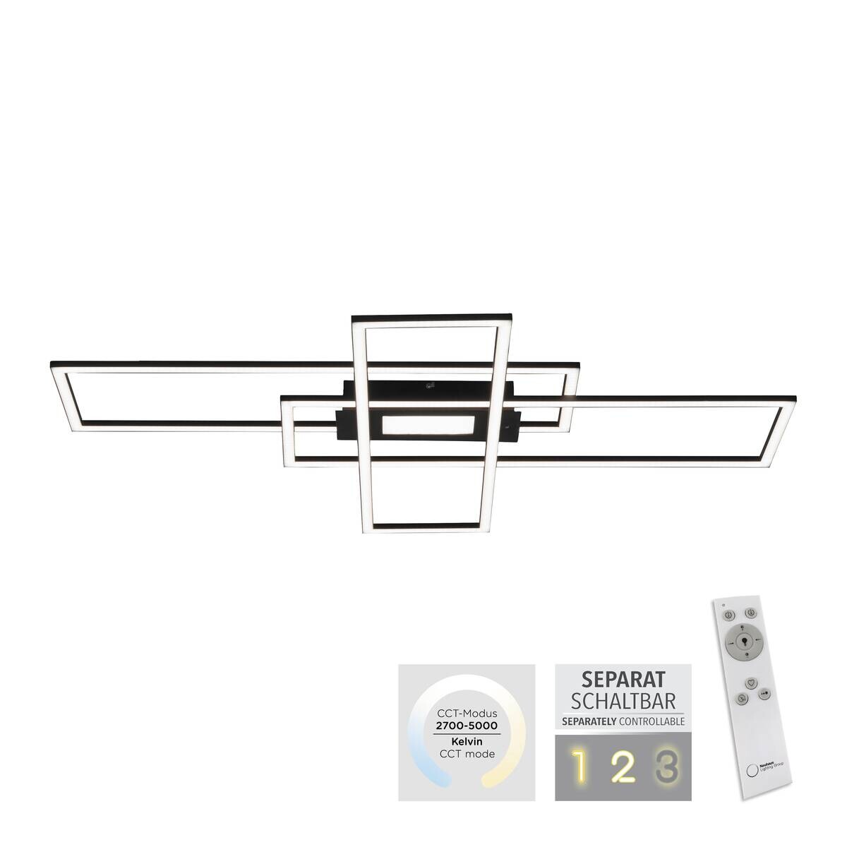 Just Light Deckenleuchte Asmin schwarz Aluminium B/H/T: ca. 99x5x69 cm