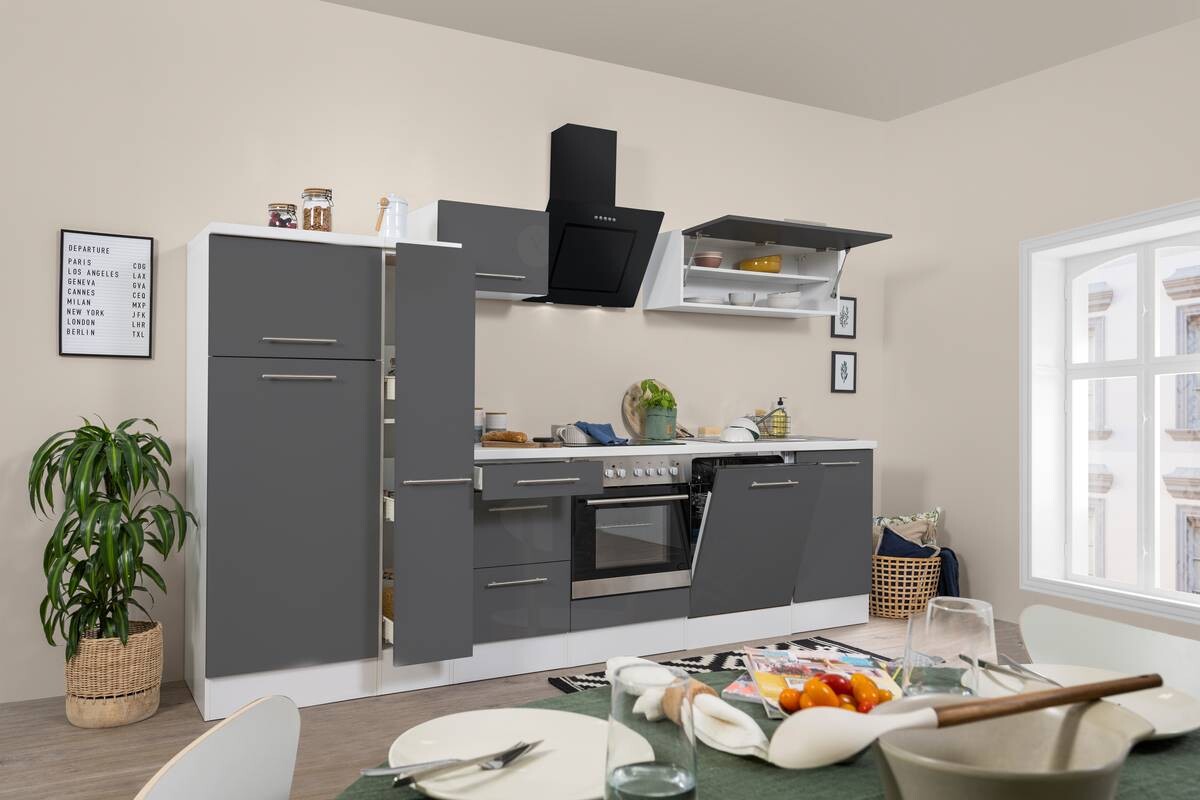 Respekta Küchenblock Amanda grau Hochglanz B/H/T: ca. 310x200x60 cm