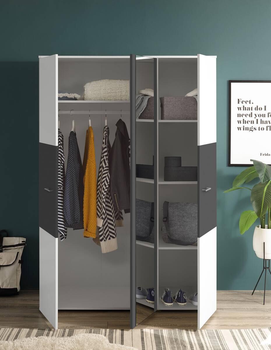 Kleiderschrank Alex weiß Graphit B/H/T: ca. 135x195x60 cm