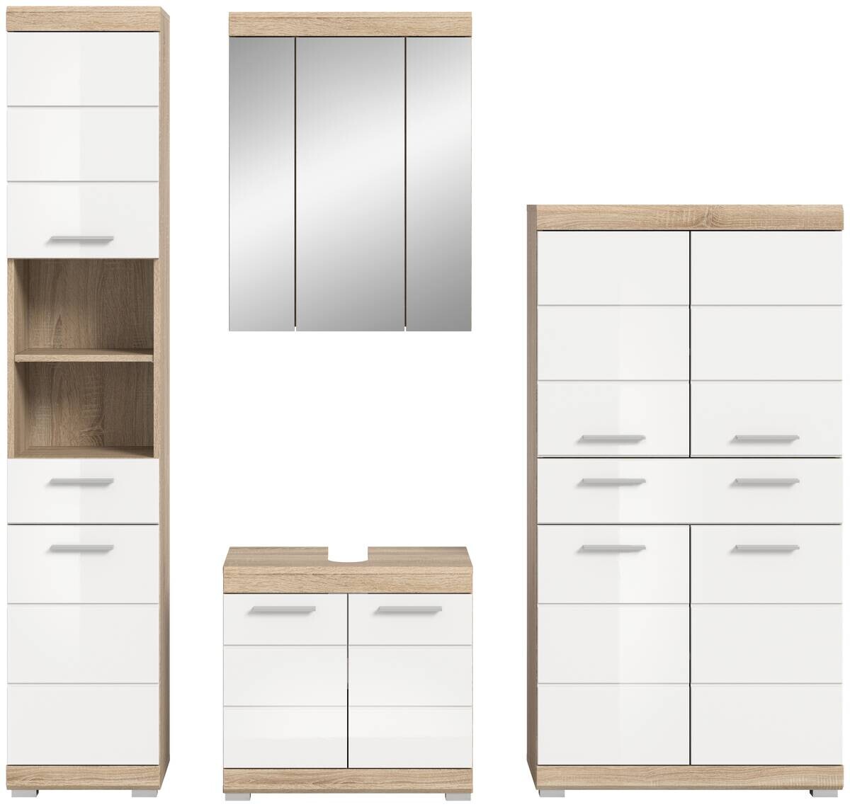 Badezimmer-Set Lambada Eiche Sonoma Nachbildung weiß Hochglanz B/H/T: ca. 186x191x34 cm