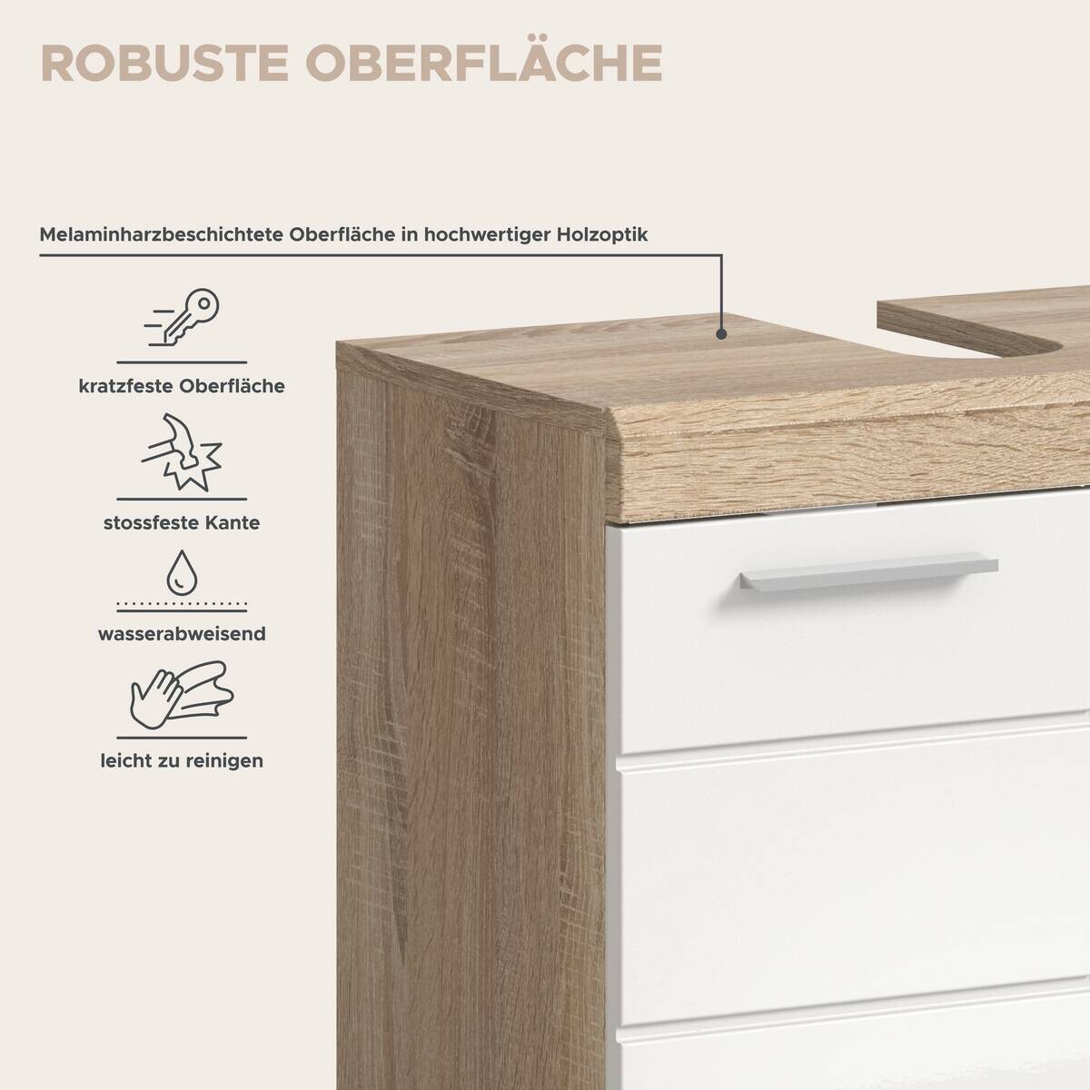 Badezimmer-Set Lambada Eiche Sonoma Nachbildung weiß Hochglanz B/H/T: ca. 112x191x34 cm
