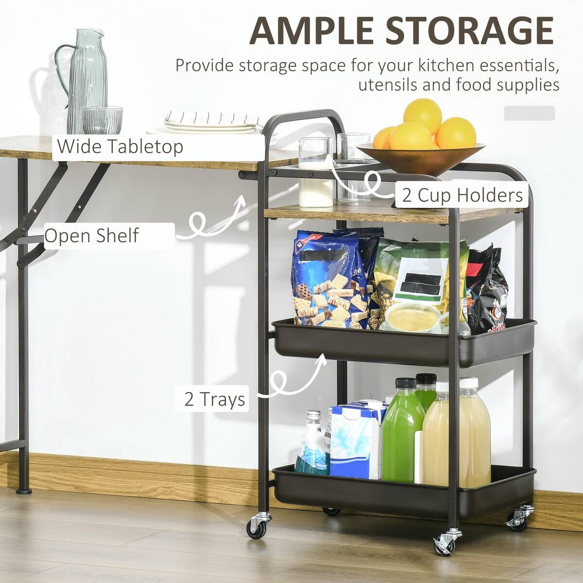 HOMCOM Küchenwagen braun Polypropylen B/H/L: ca. 36,5x118x82 cm