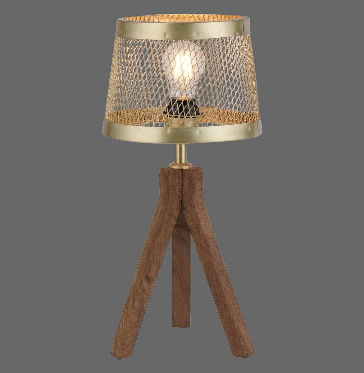 Tischleuchte Frederik messing Holz B/H/L: ca. 22x44x22 cm E27 1 Brennstellen
