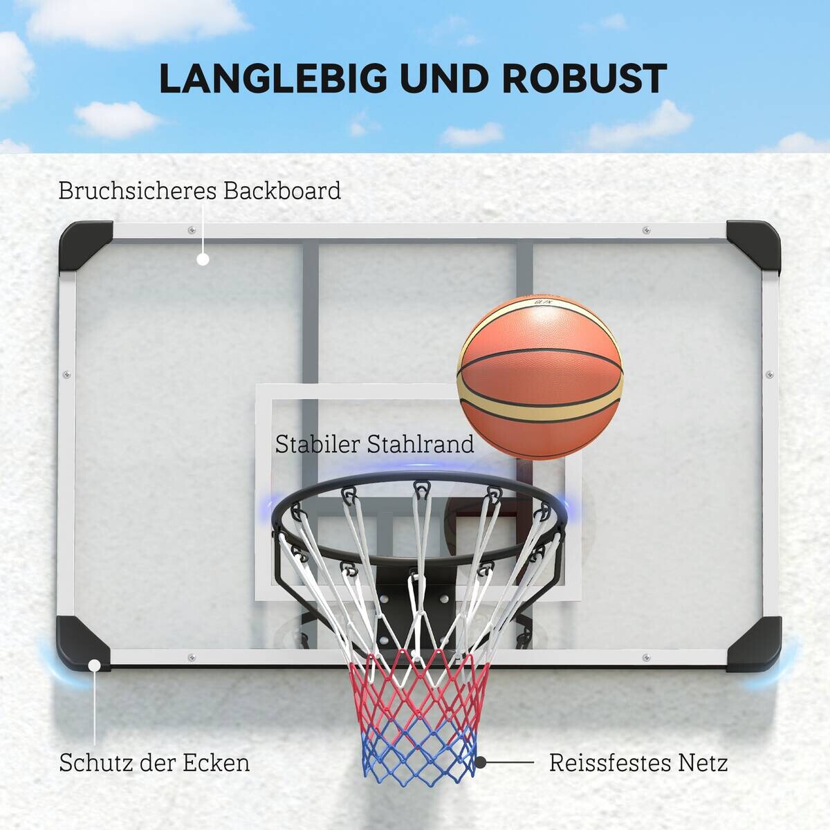 SPORTNOW Basketballkorb transparent Stahl B/H/L: ca. 61x73x113 cm
