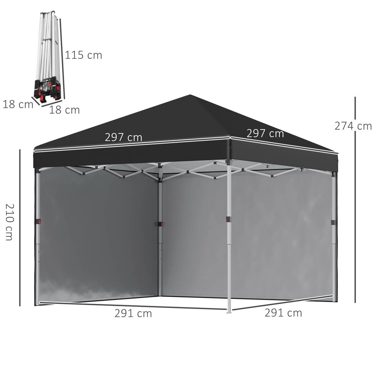 Outsunny Pavillon schwarz Polyester B/H/L: ca. 297x297x274 cm