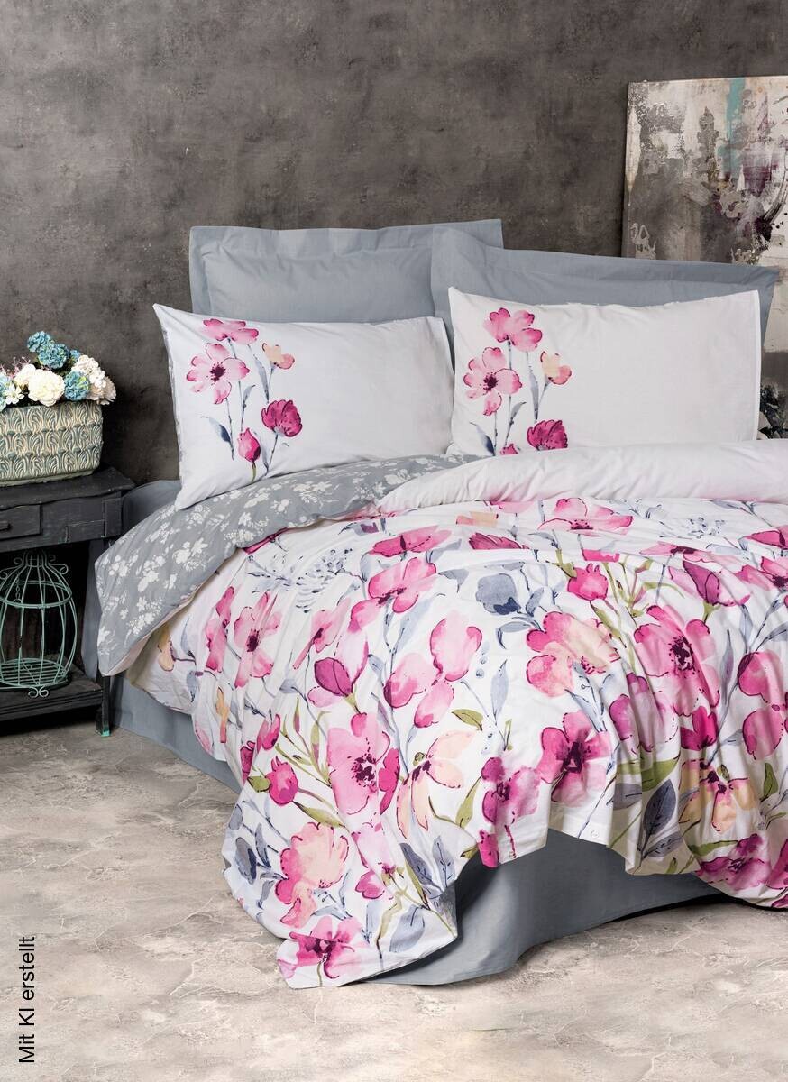L'Essentiel Linge de Maison Baumwoll Bettwäsche Renforce grau weiß rosa 100% Baumwolle B/L: ca. 135x200 cm