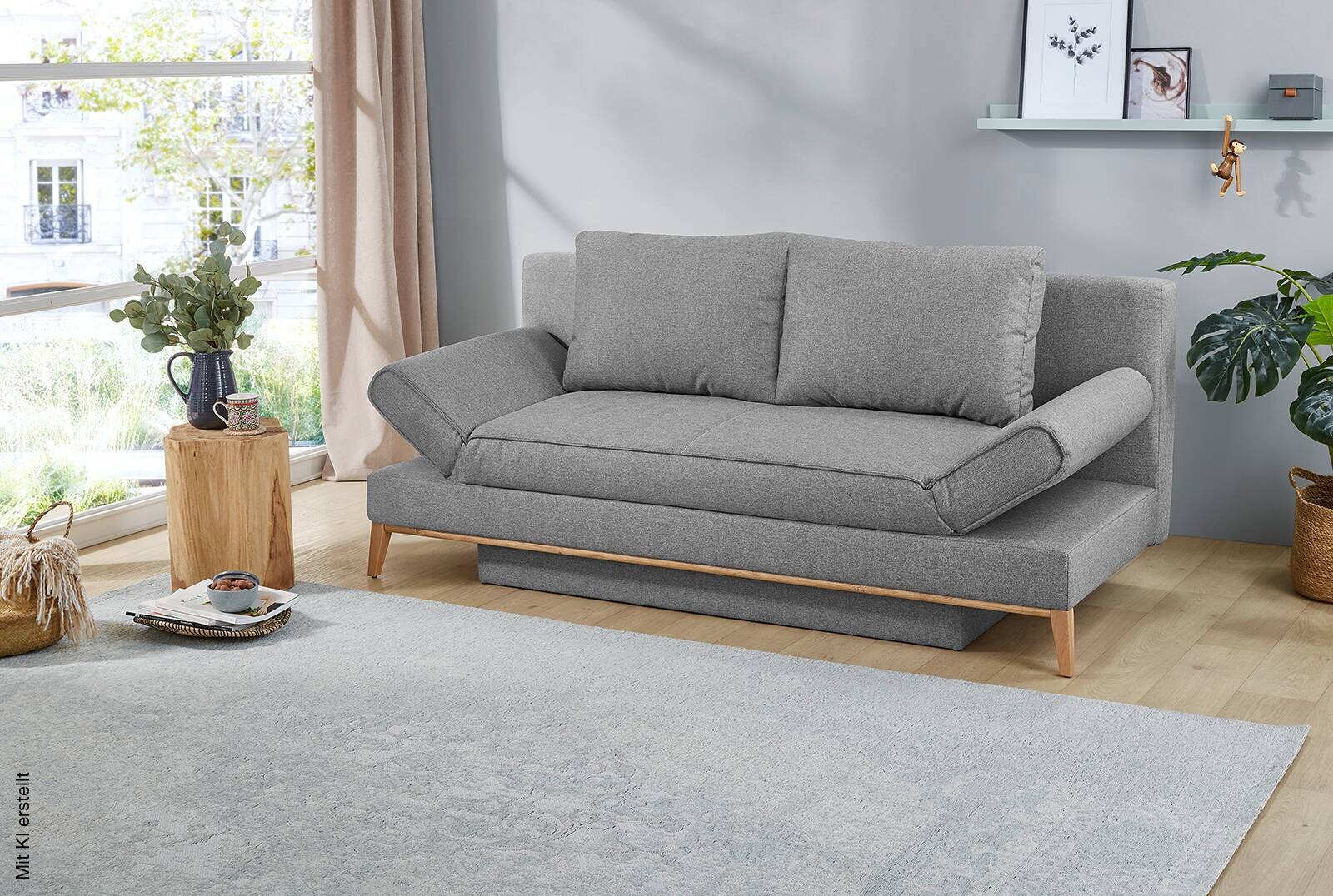 Schlafsofa grau Microfaser B/H/T: ca. 198x87x92 cm