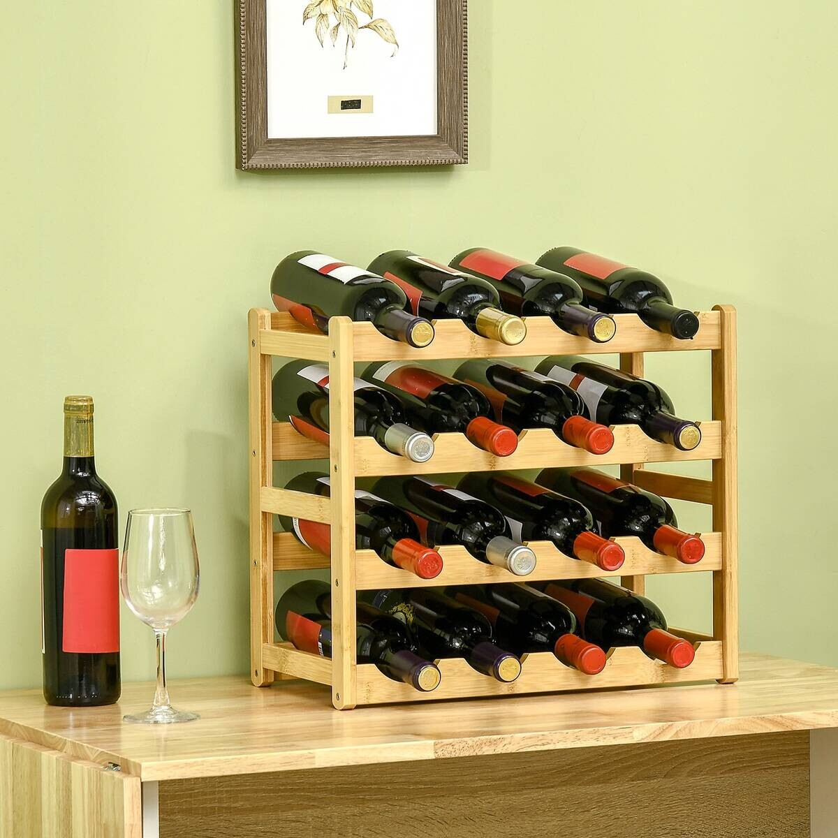 HOMCOM Weinregal natur Bambus B/H/L: ca. 23,5x43x38 cm
