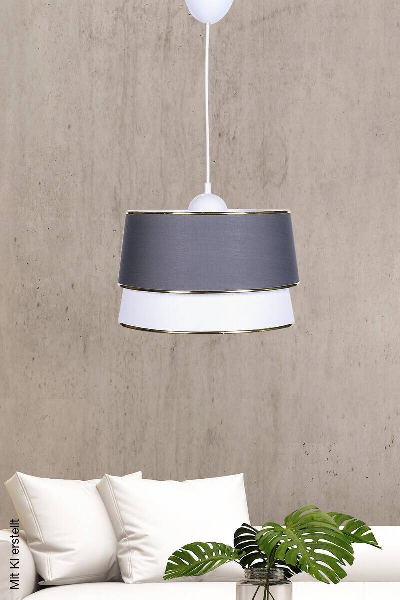 Opviq Pendelleuchte weiß grau Stoff Kunststoff B/H/T/L: ca. 30x75x30x30 cm E27 1 Brennstellen