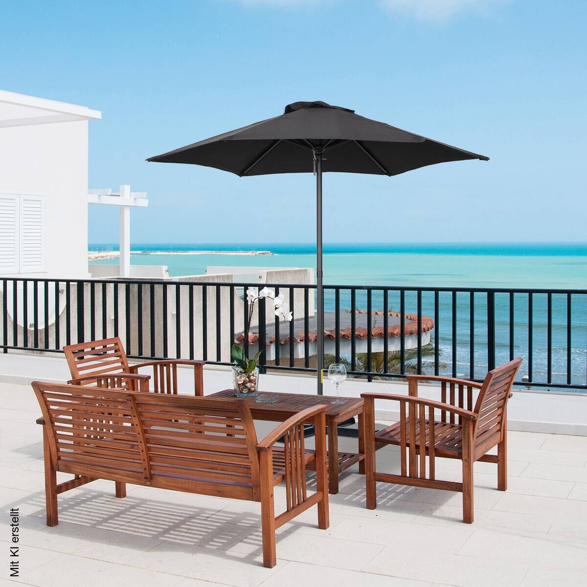 Outsunny Sonnenschirm schwarz Polyester B/H/L: ca. 196x204x196 cm