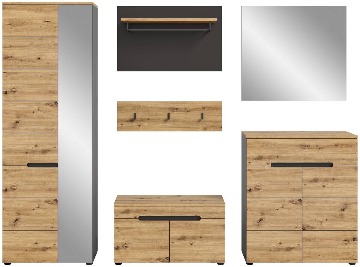 Garderobe CANU edles Basaltgrau Nachbildung Eiche Artisan Nachbildung B/H/T: ca. 255x190x37 cm