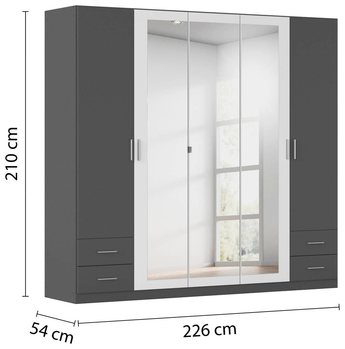 Kleiderschrank München grau Alpinweiß B/H/T: ca. 226x210x54 cm