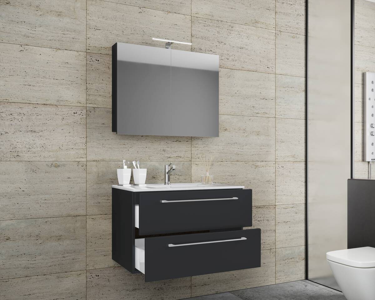 Waschplatz 3tlg-Badinos schwarz B/H/T: ca. 80x50x46 cm