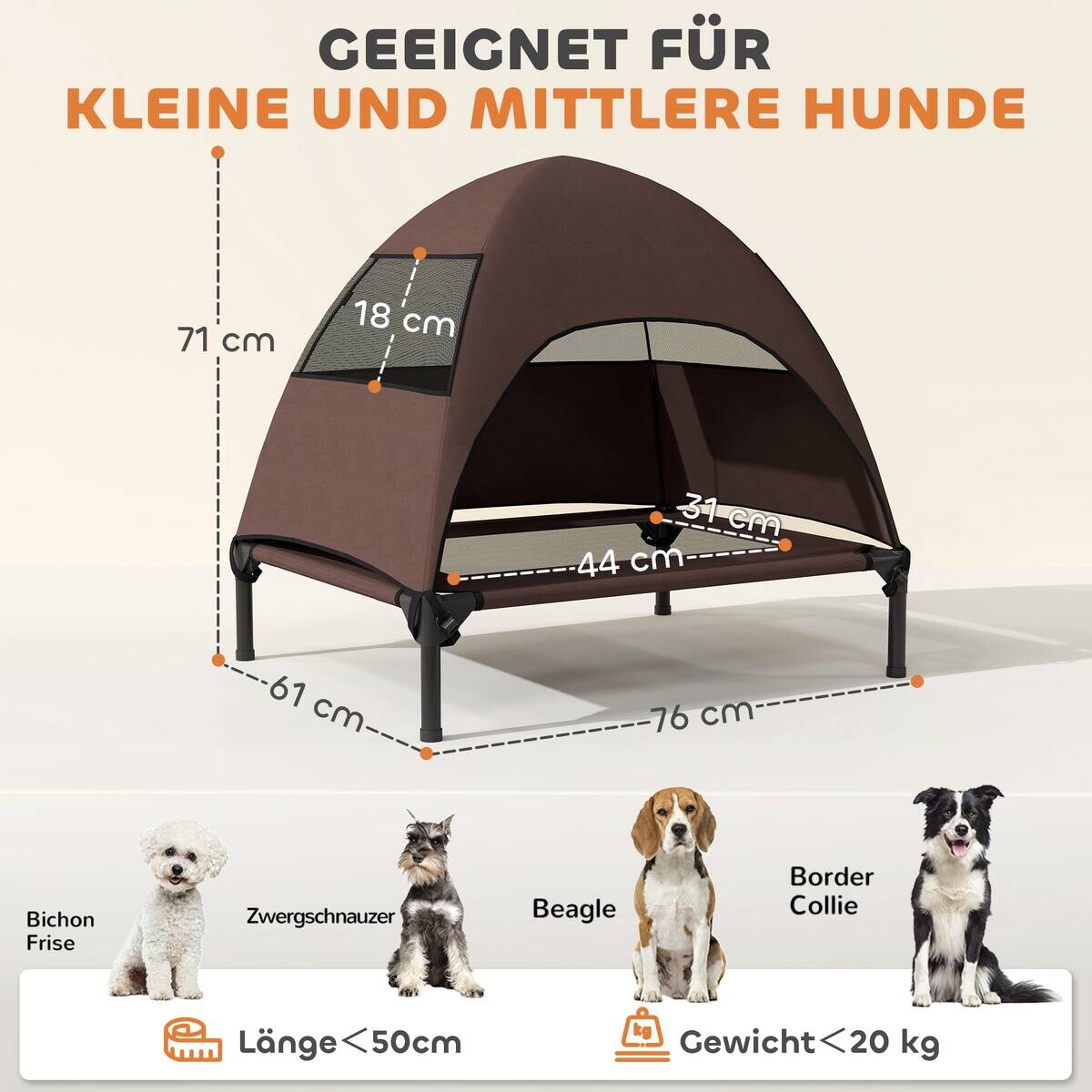 PawHut Hundeliege kaffee Stahl B/H/L: ca. 61x71x76 cm