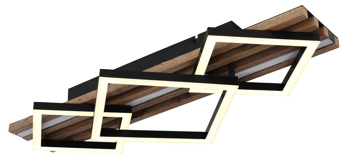 GLOBO LED-Deckenleuchte OBRIEN 67344D2 Opal mattschwarz MDF Kunststoff Metall B/H/L: ca. 61x9,5x31 cm 1 Brennstellen