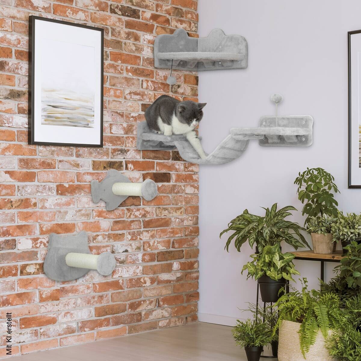 PawHut Katzen Kletterwand Set hellgrau Plüsch B/H/L: ca. 26x12,5x90 cm