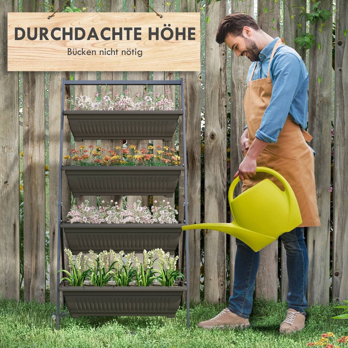 Outsunny Pflanzenständer braun Edelstahl B/H/L: ca. 79x76x162 cm