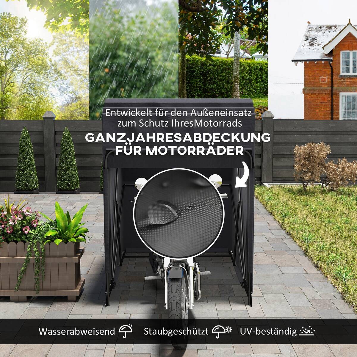 Outsunny Motorradgarage schwarz B/H/L: ca. 135x191x345 cm