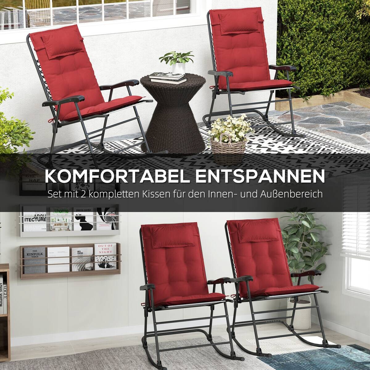 Outsunny Liegenauflage 2er Set weinrot Polyester B/H/L: ca. 50x5x116 cm