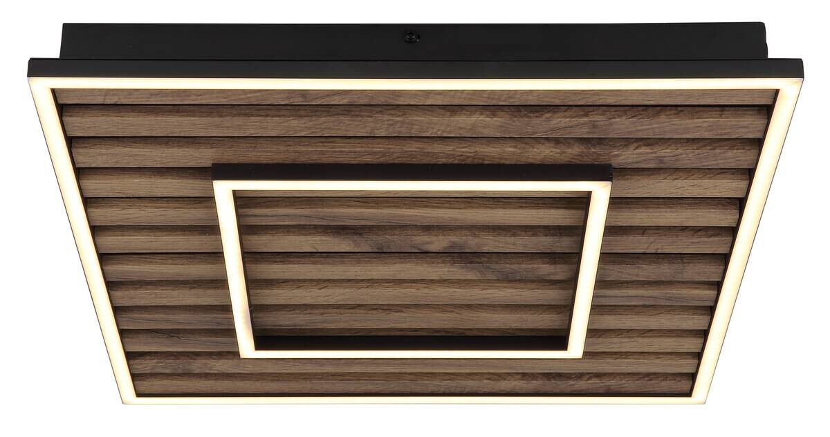 GLOBO LED-Deckenleuchte WOODY 67345D1 Opal mattschwarz Kunststoff Metall MDF B/H/L: ca. 45x6x45 cm 1 Brennstellen
