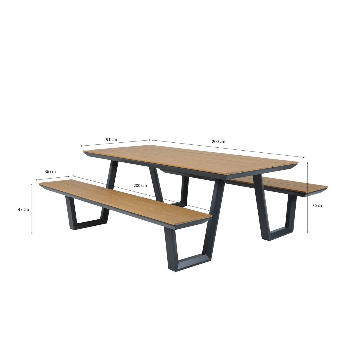 AXI Outdoor Living Picknicktisch Nori braun Metall B/H/L: ca. 190x75x200 cm