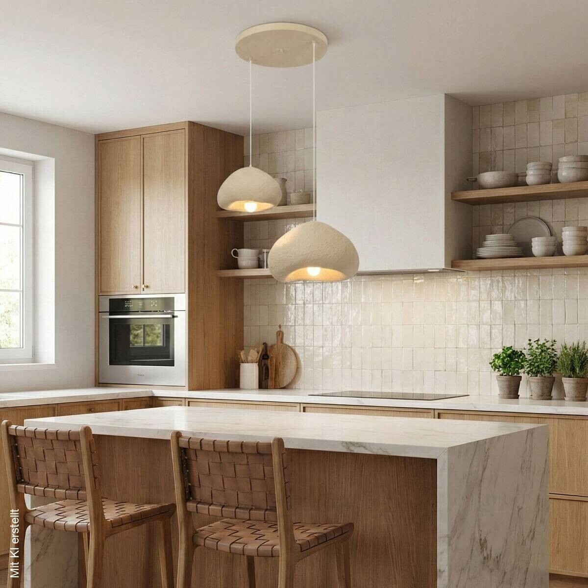 Opviq Pendelleuchte beige Metall Fiberglas B/T/L: ca. 70x70x70 cm E27 2 Brennstellen
