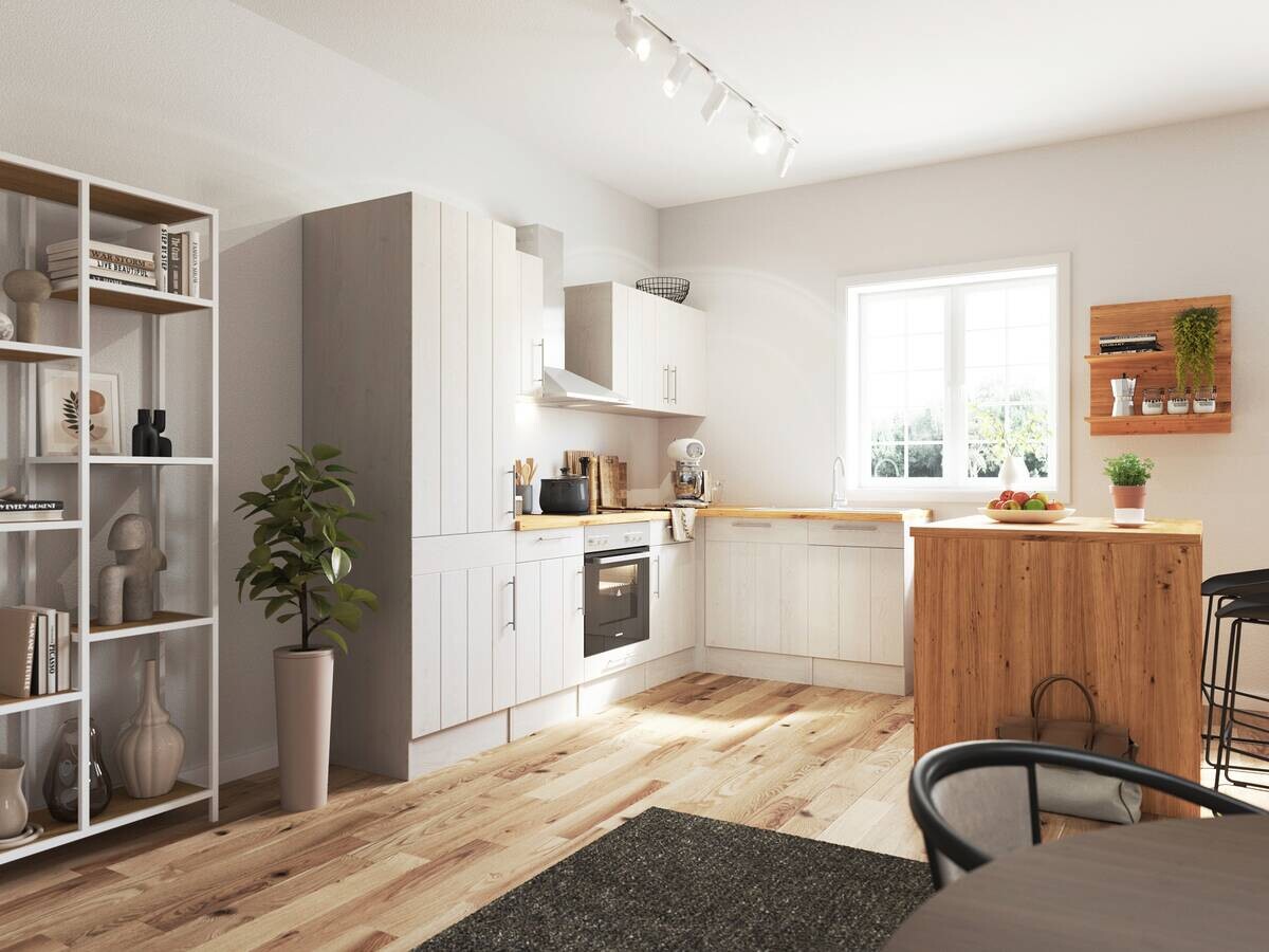 Respekta Winkelküche Anton weiß Lärche Nachbildung B/H/T: ca. 280x211x172 cm