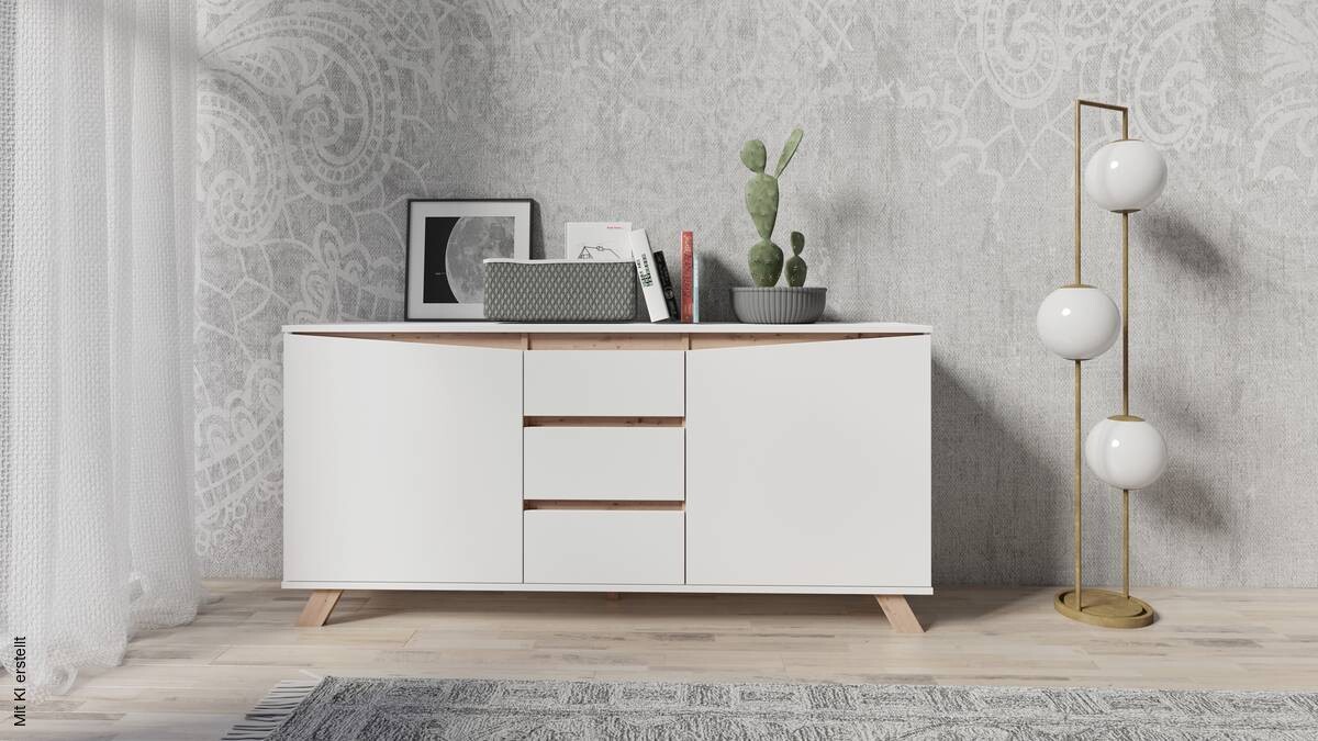 Sideboard VALENTIN weiß Eiche Nachbildung B/H/T: ca. 160x80x38 cm
