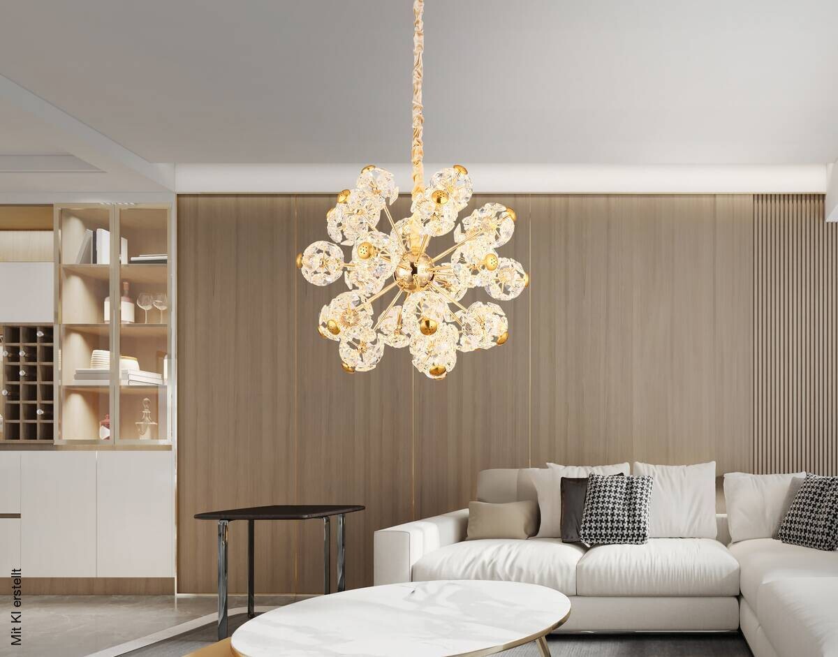 GLOBO Pendelleuchte klar gold Glas Metall H/D: ca. 135x65 cm 1 Brennstellen
