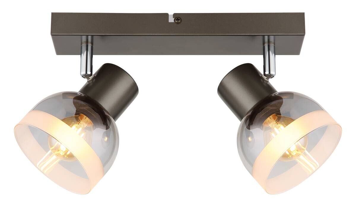 GLOBO Spot Rauch schwarz Glas Metall B/H/L: ca. 10x14x26 cm E14 2 Brennstellen