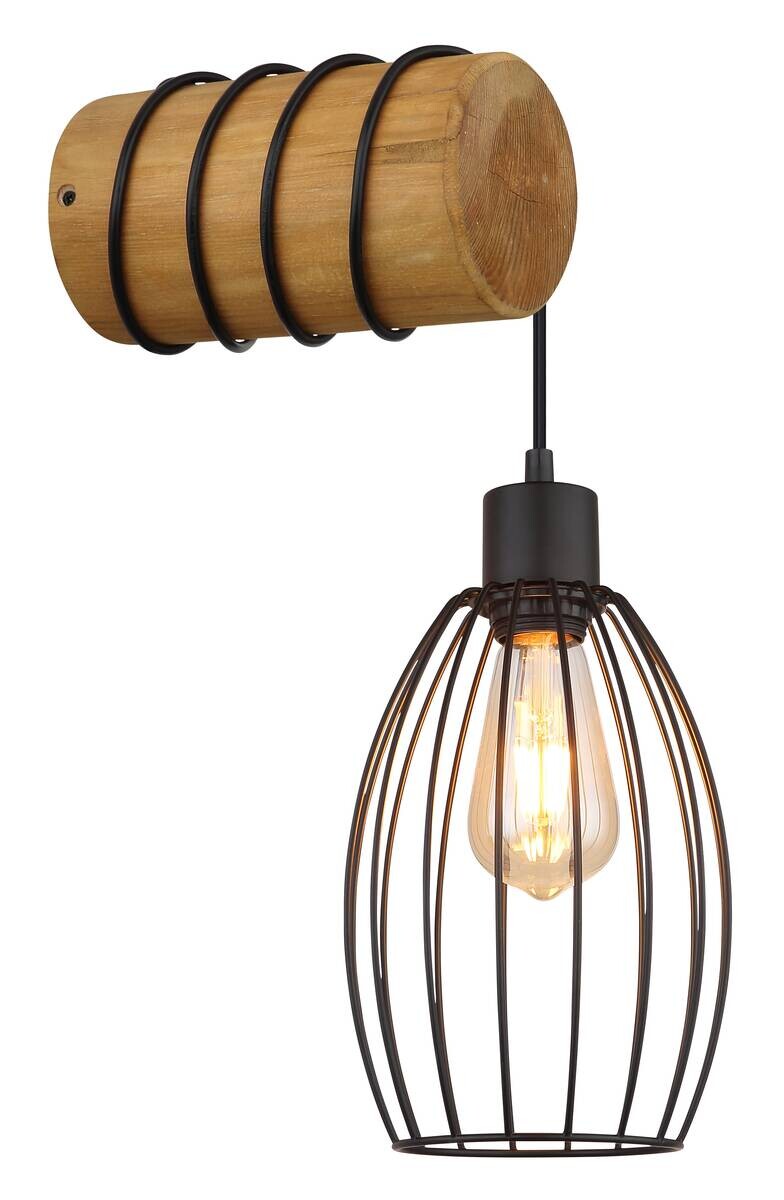 GLOBO Wandleuchte braun schwarz Glas Holz B/H: ca. 16x59 cm E27 1 Brennstellen