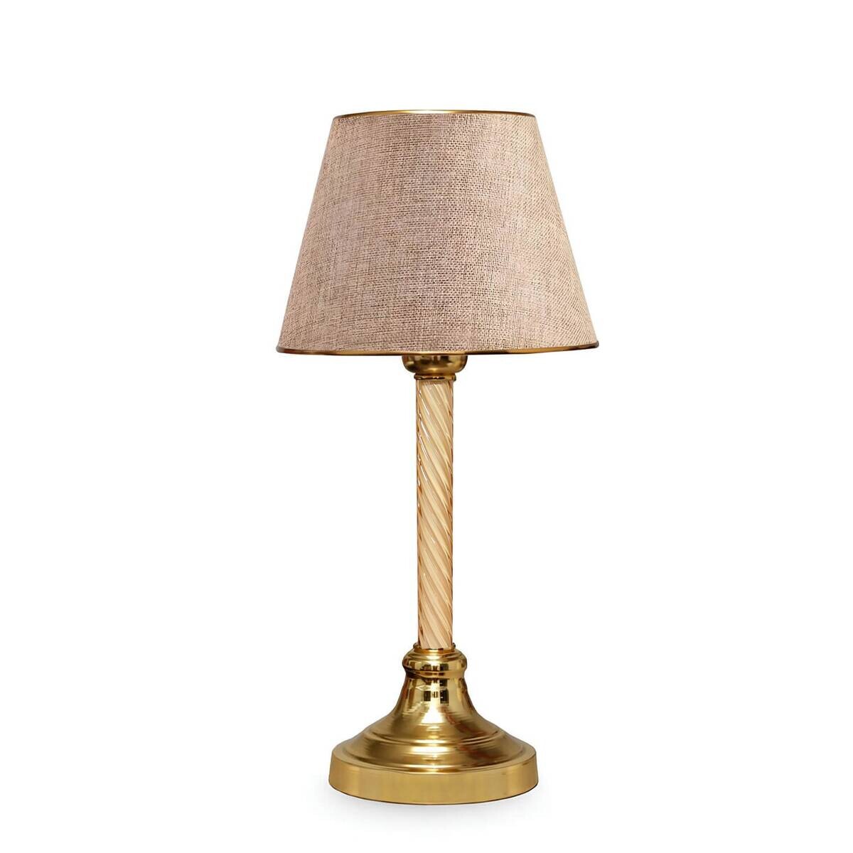 Opviq Tischleuchte gold beige Stoff Kunststoff B/H/L: ca. 22x45x22 cm E27 1 Brennstellen