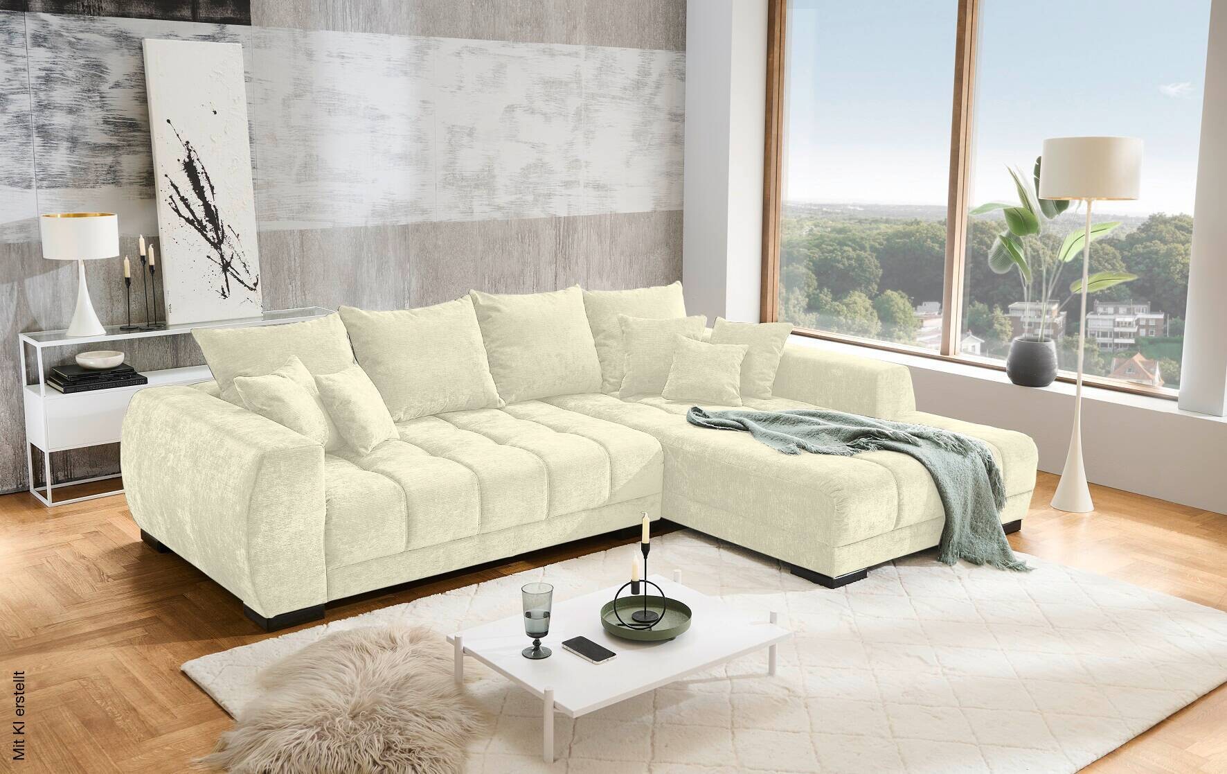 Ecksofa creme Microfaser B/H/T: ca. 300x86x215 cm