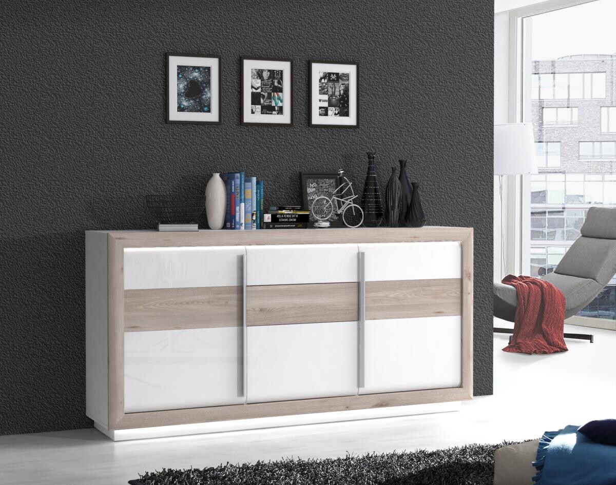 Sideboard weiß weiß Hochglanz Eiche Nelson Nachbildung B/H/T: ca. 192,7x98,2x53 cm