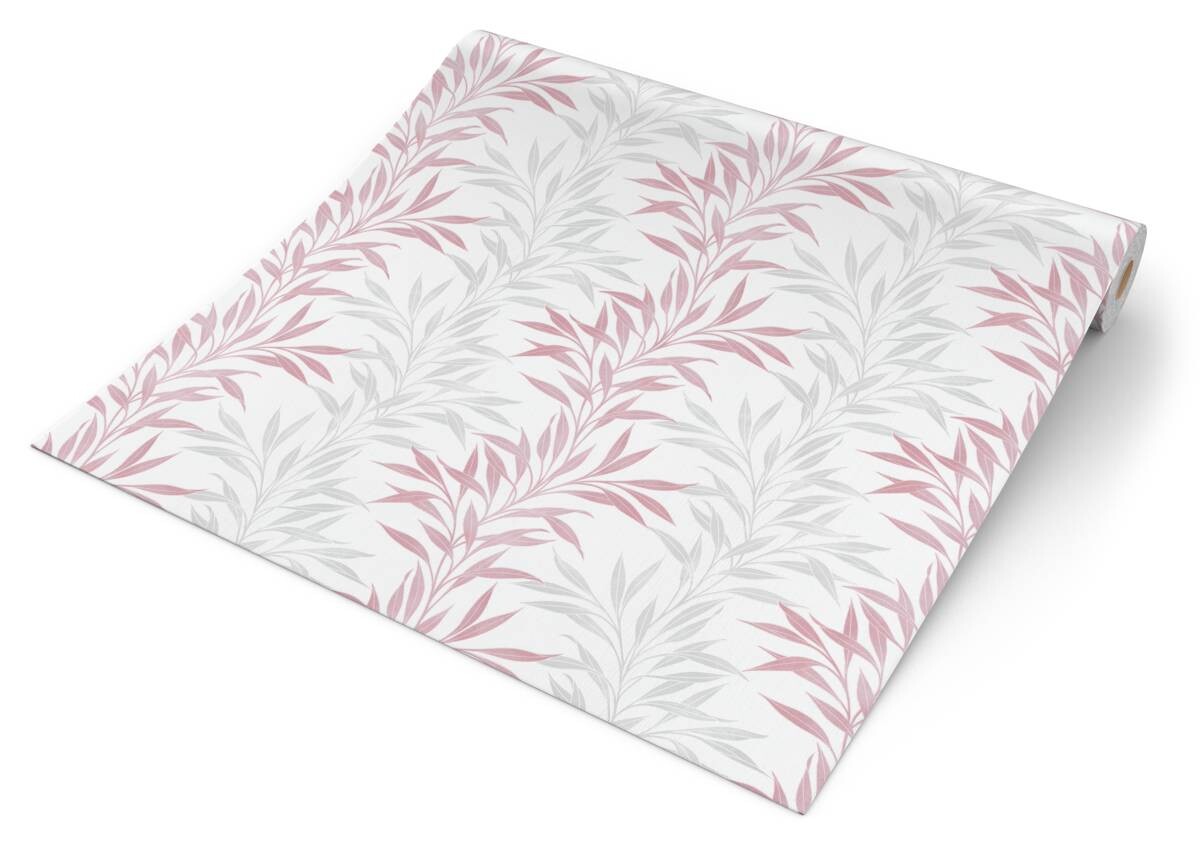 Vliestapete Blätter rosa grau weiß B/L: ca. 53x1005 cm