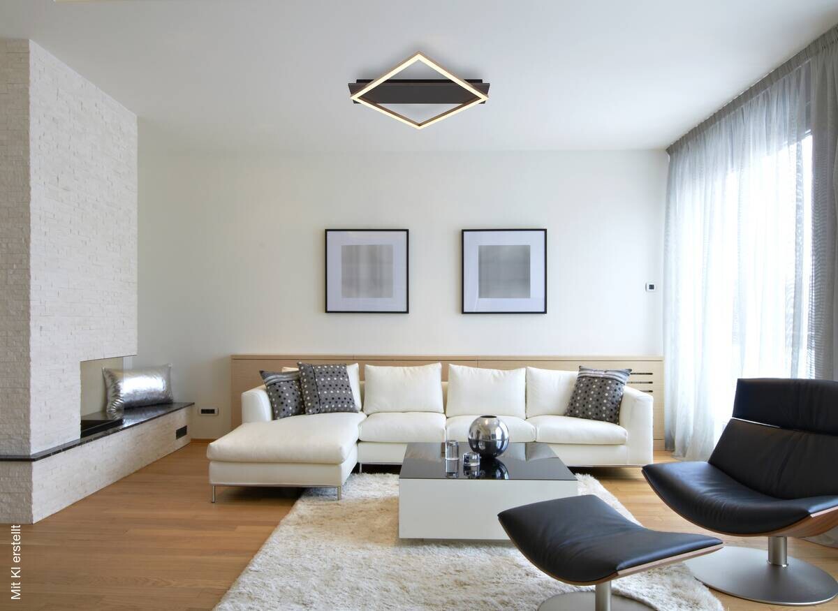GLOBO LED-Deckenleuchte Opal champagner mattschwarz Metall Kunststoff MDF B/H/L: ca. 46,7x6x52 cm 1 Brennstellen