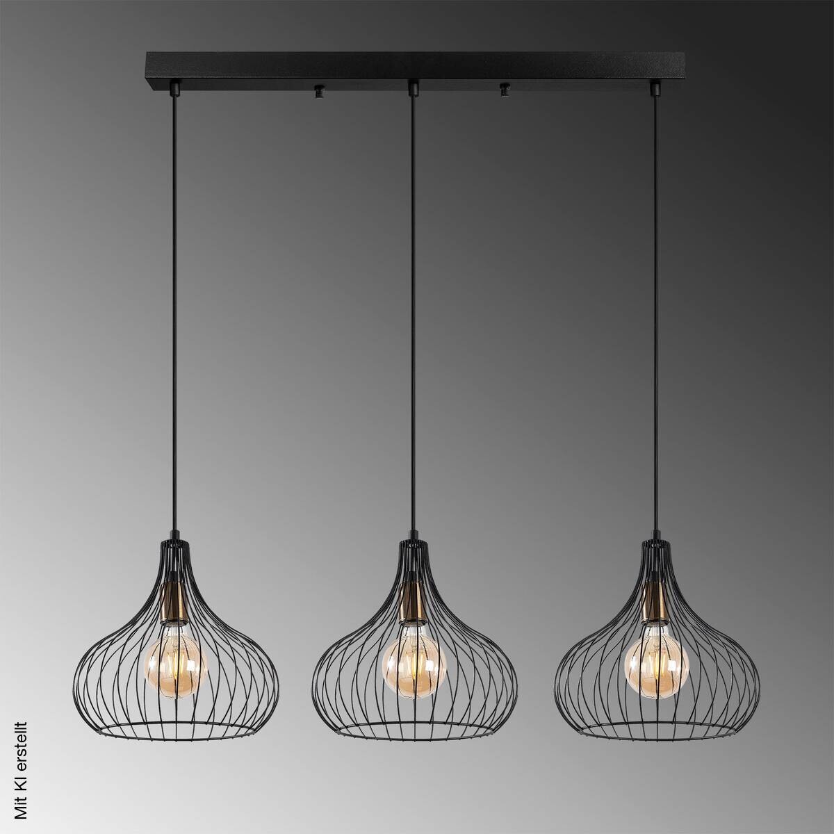 Opviq Pendelleuchte Teldamla-11910 schwarz B/H/T/L: ca. 76x120x22x76 cm E27 3 Brennstellen