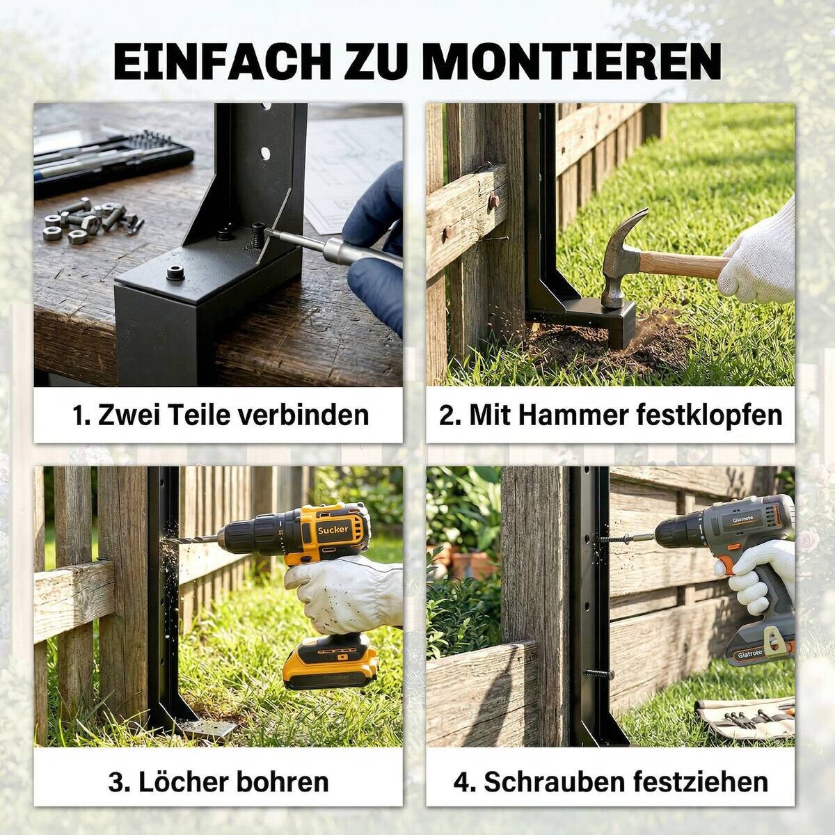 Outsunny Zaunpfosten-Reparaturset schwarz B/H/T/L: ca. 5,5x12x5,5x81 cm
