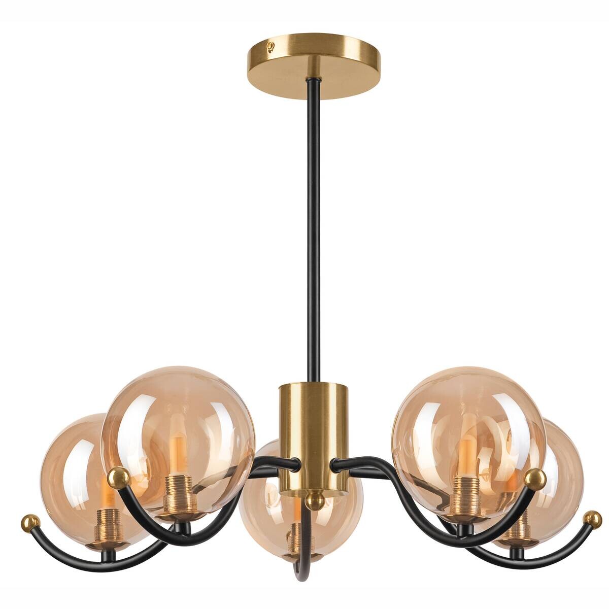 Lamkur Pendelleuchte GEORGIA 49281 schwarz gold Glas Stahl H/L: ca. 48,5x54 cm E27 5 Brennstellen