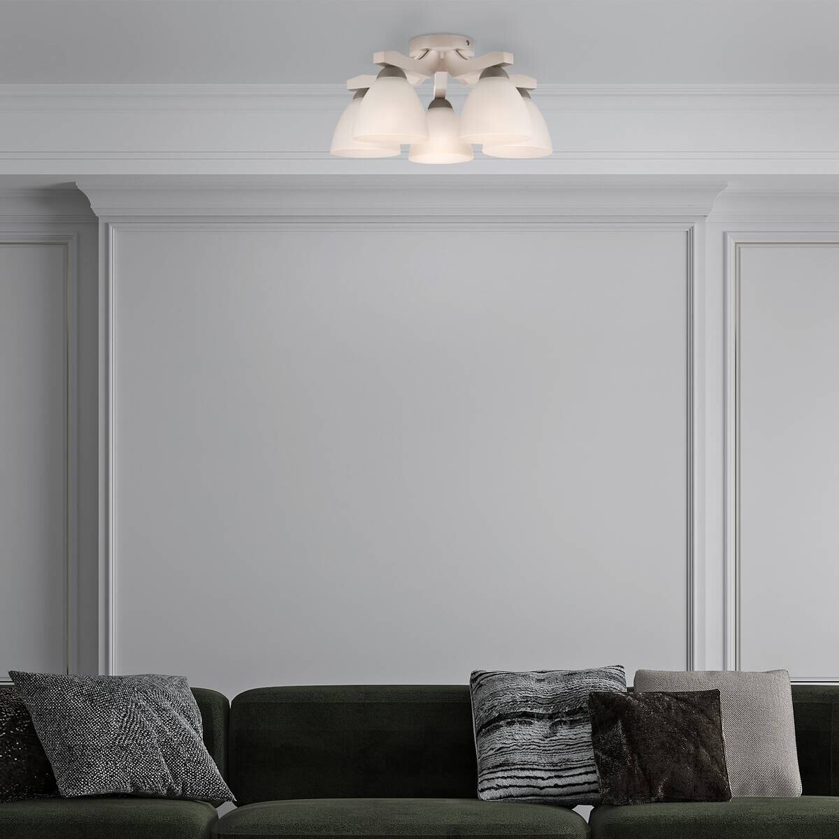 Lamkur Deckenleuchte buche weiß Stahl Glas Holz B/H/L: ca. 37x23x37 cm 5 Brennstellen